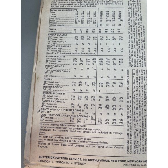 Butterick Vintage Sewing Pattern 6399 For Mens Santa Chef Chinese Jester Costume - Picture 3 of 6